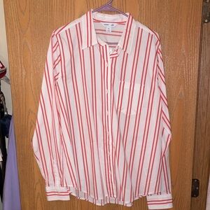 Old Navy Red and White Striped Button Down Shirt